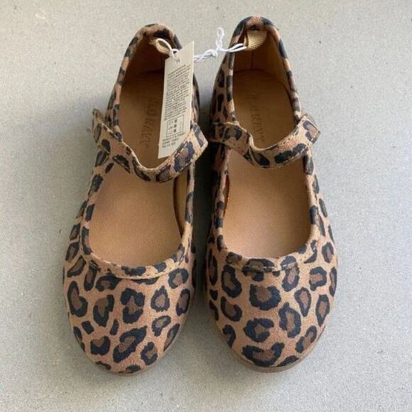 NWT Old Navy Girl's Faux-Suede Mary-Jane Leopard Brown/Black Flats, Size 8 - Picture 1 of 6